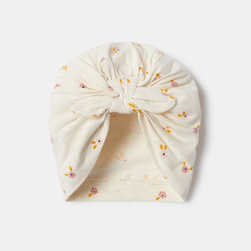 Bonnet forme turban fleuri rose bébé fille Jaune