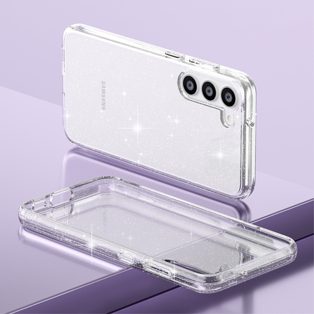 Samsung Galaxy S23 5G Hybrid Hardcase Schutzhülle im Glitzer Design - Silber / Transparent