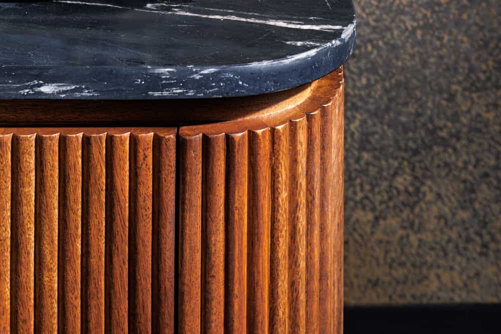 Design Sideboard GATSBY 160cm braun gold Mangoholz Marmor Metallgestell