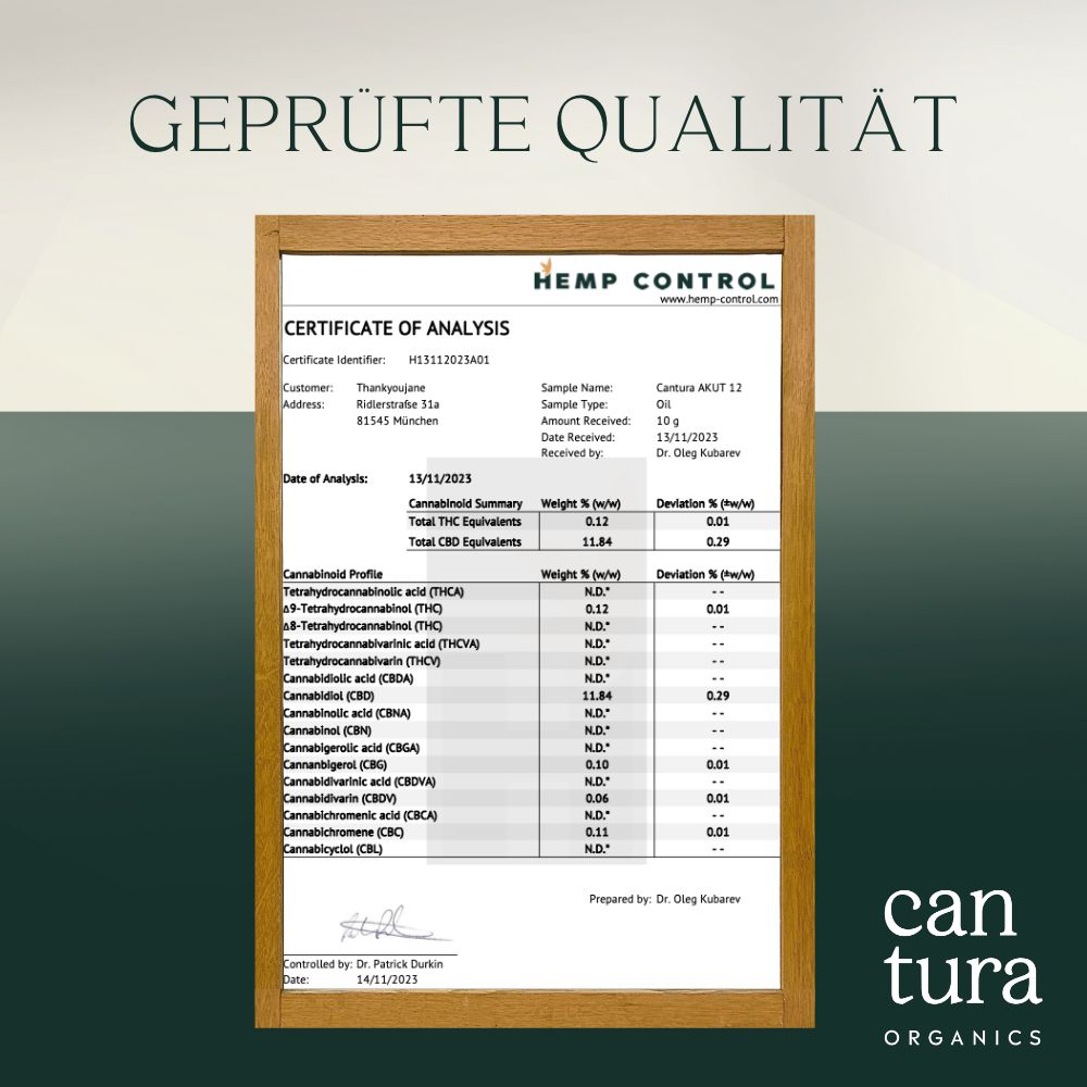 BIO-CBD-ÖL AKUT : 150 CBD-Tropfen mit 12% BIO-CBD von CANTURA® als Vollspektrum-Hanföl (Cannabis-Öl)