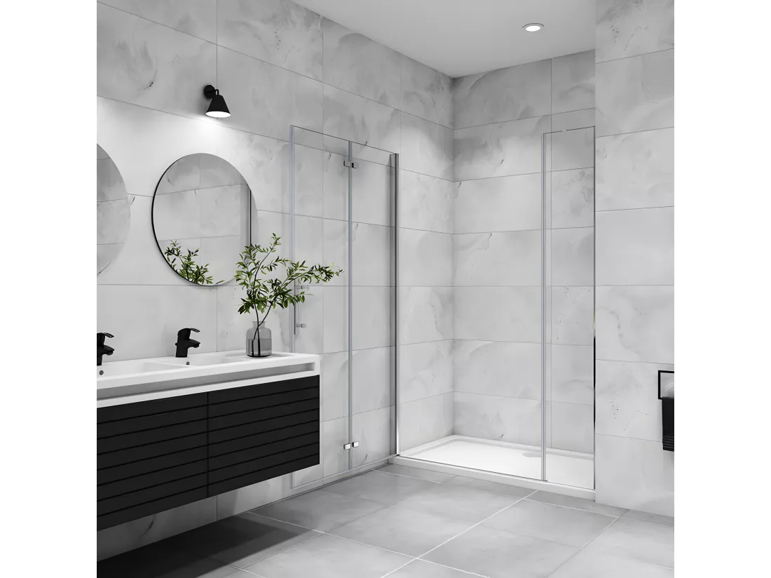Porte de douche pivotante 120x195cm porte de douche pliante avec un élément fixe en 6mm verre anticalcaire