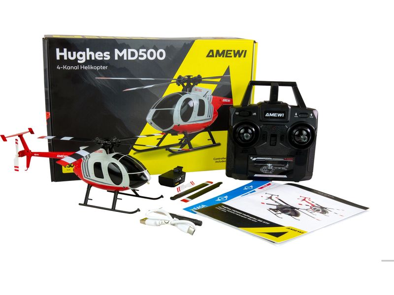 Amewi Helikopter Hughes MD500 Zivil 4-Kanal 6G RTF RC Helikopter mit Sechs-Achs-Gyroskop