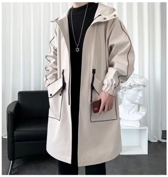 Capbrew - Trenchcoat met capuchon en contrasterende rand en rits