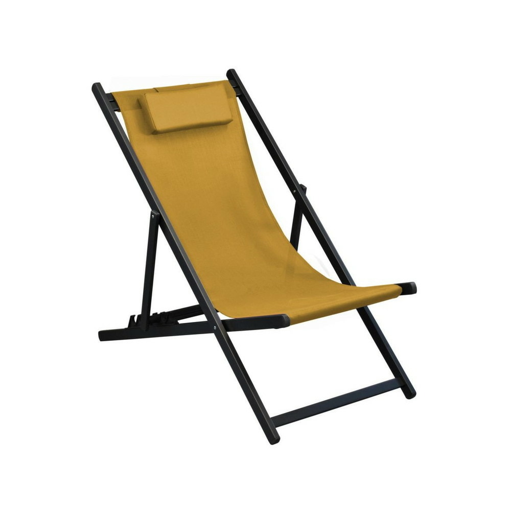Lot de 2 chiliennes pliantes linéa - gaphite/moutarde - aluminium/toile tpep