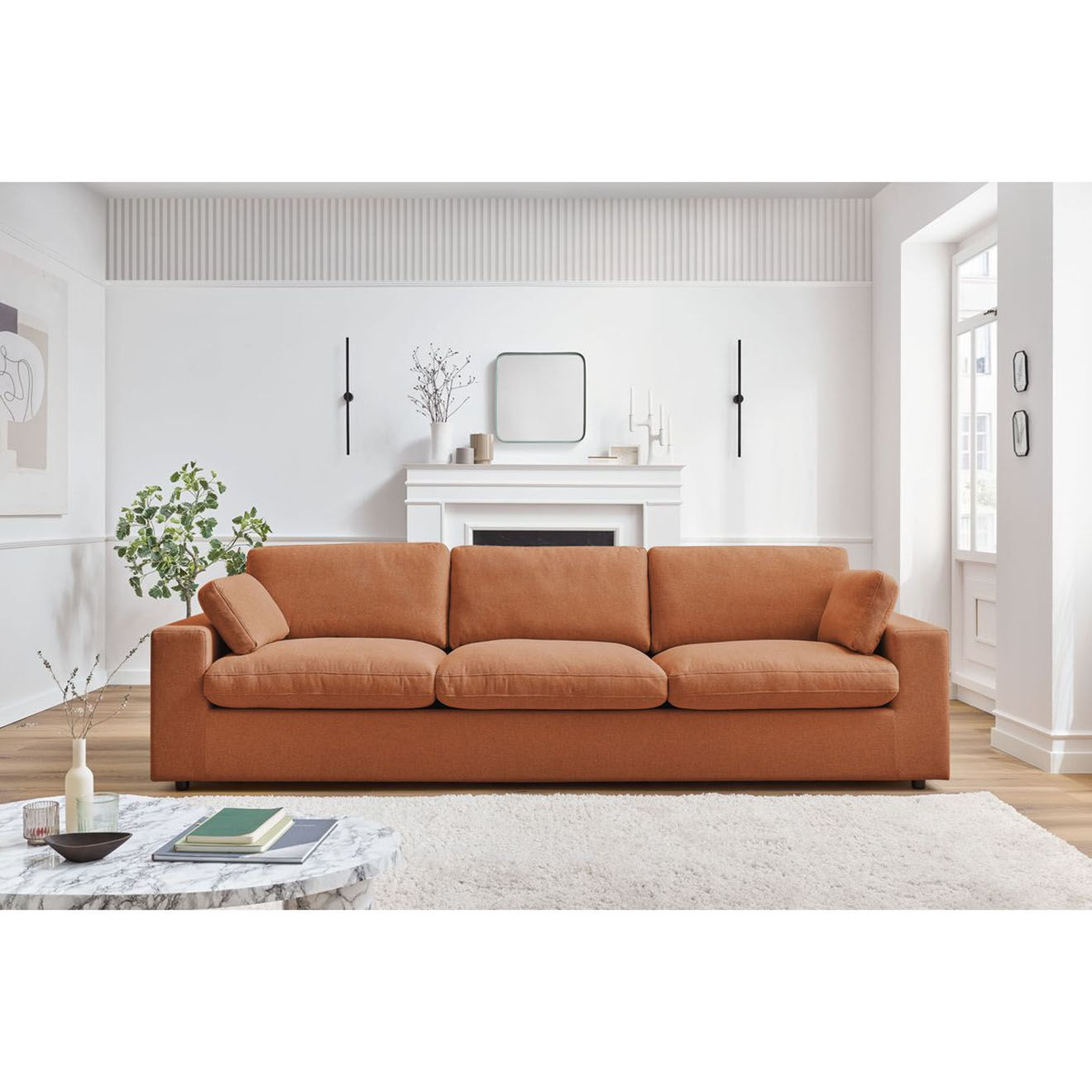 Bobochic Canapé droit fixe 4 places Belair orange - 280x93x80 cm