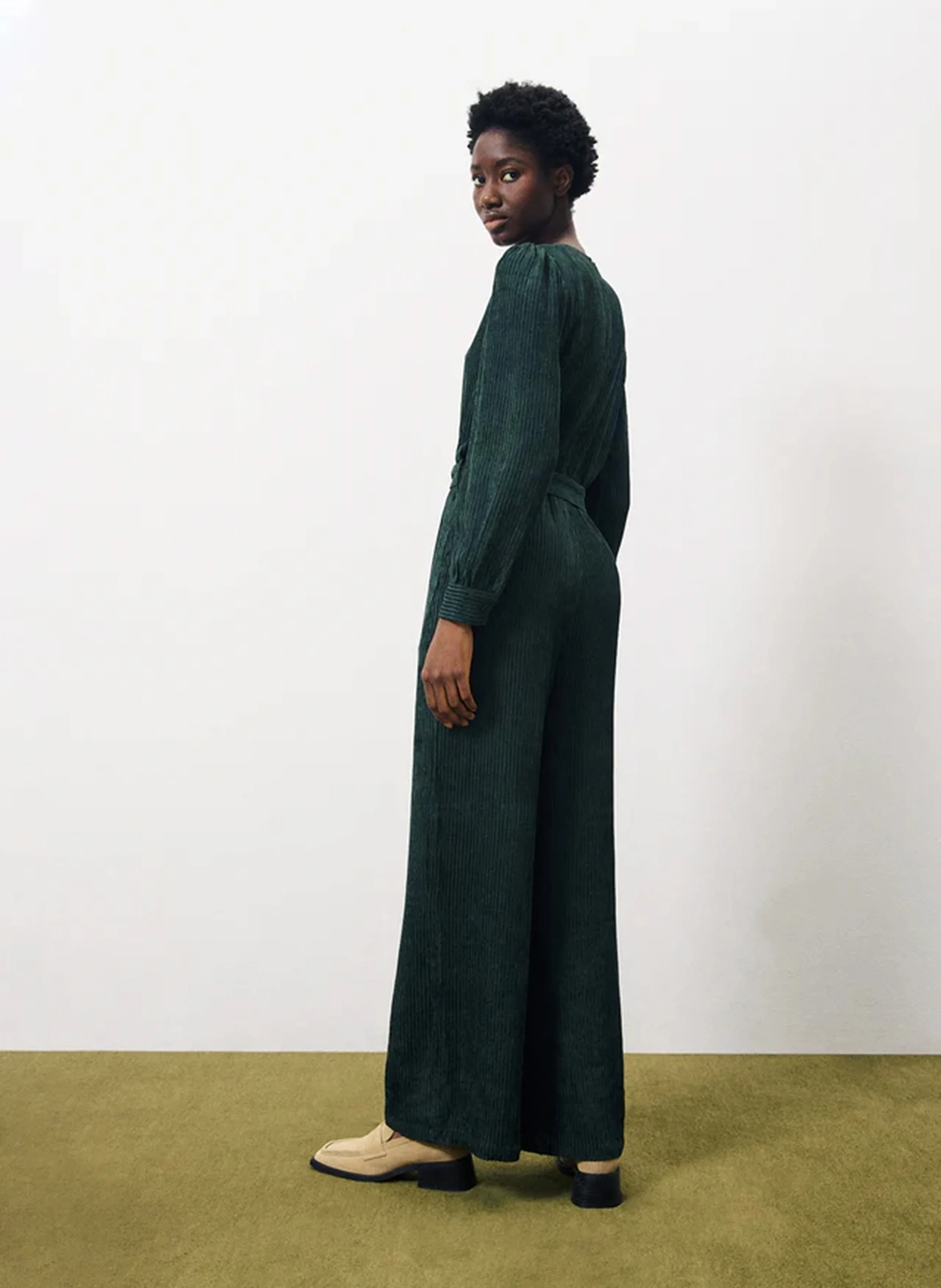 MADLEEN - Combi-pantalon en velours côtelé de coton | Vert