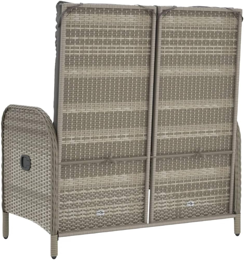 vidaXL Gartenbank, Sitzbank mit Liegefunktion Kissen, Parkbank Verstellbare Rückenlehne Stahlrahmen, Gartenmöbel Bank, 107cm Poly Rattan Grau