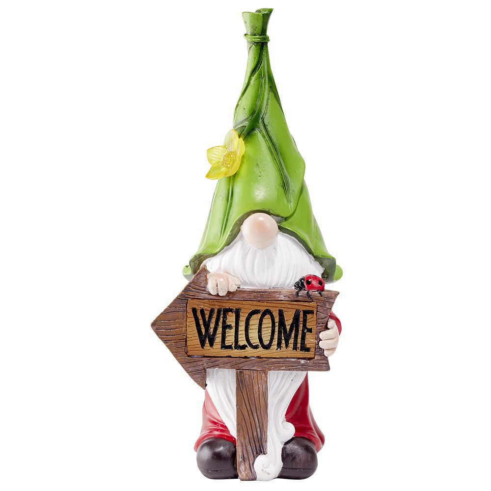 Nain de jardin pancarte Welcome rouge et blanc H30cm