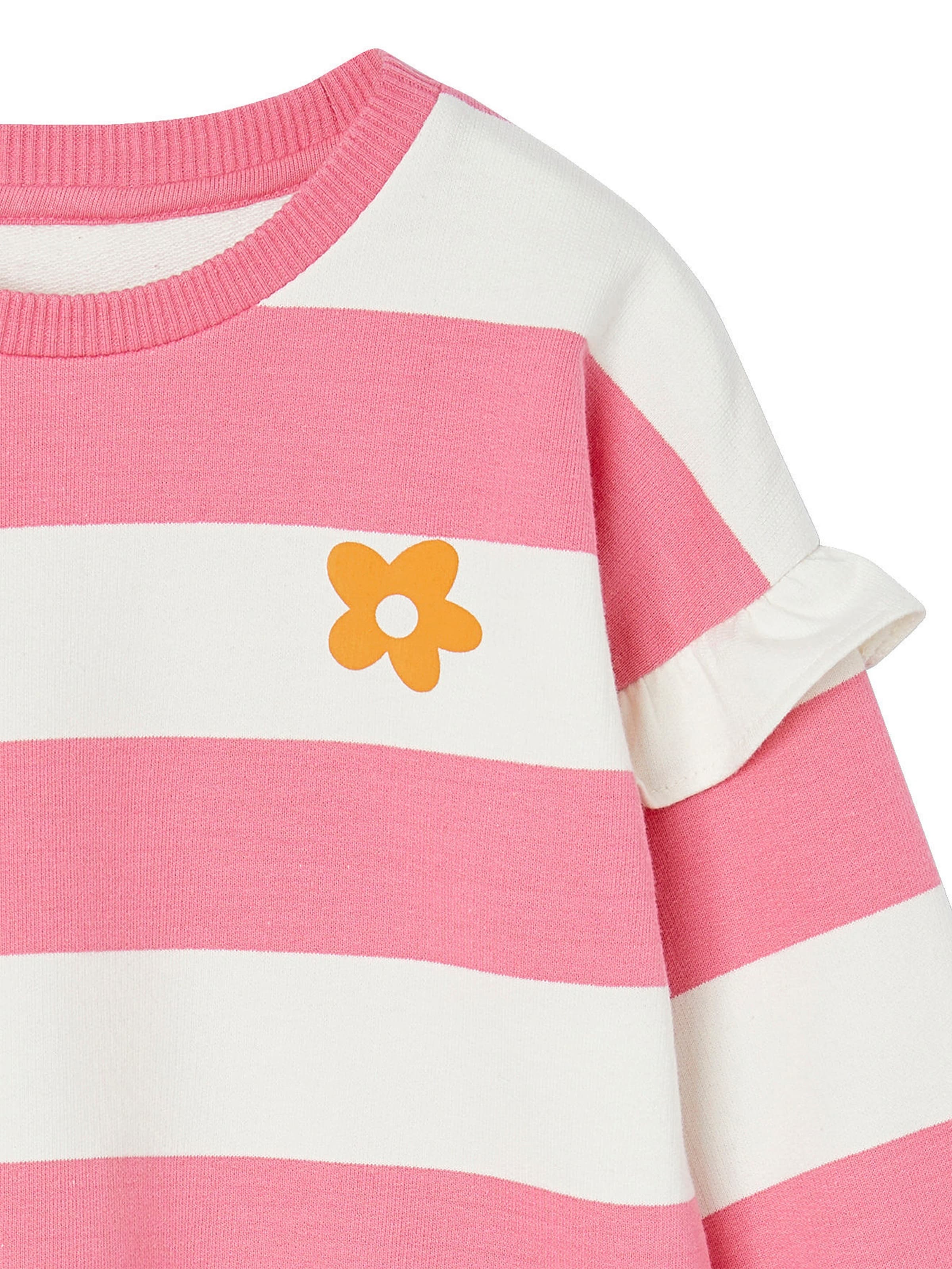 Vertbaudet Mädchen Ringel-Sweatshirt, Volantärmel rosa