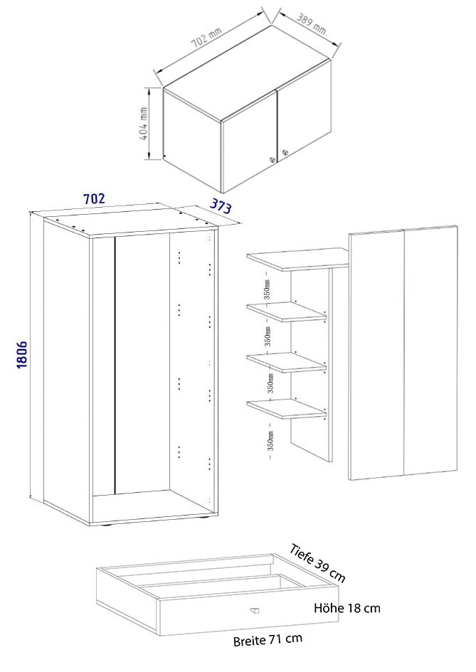 VCM Holz Kleiderschrank Mehrzweckschrank Flurschrank Allzweckschrank Vandol