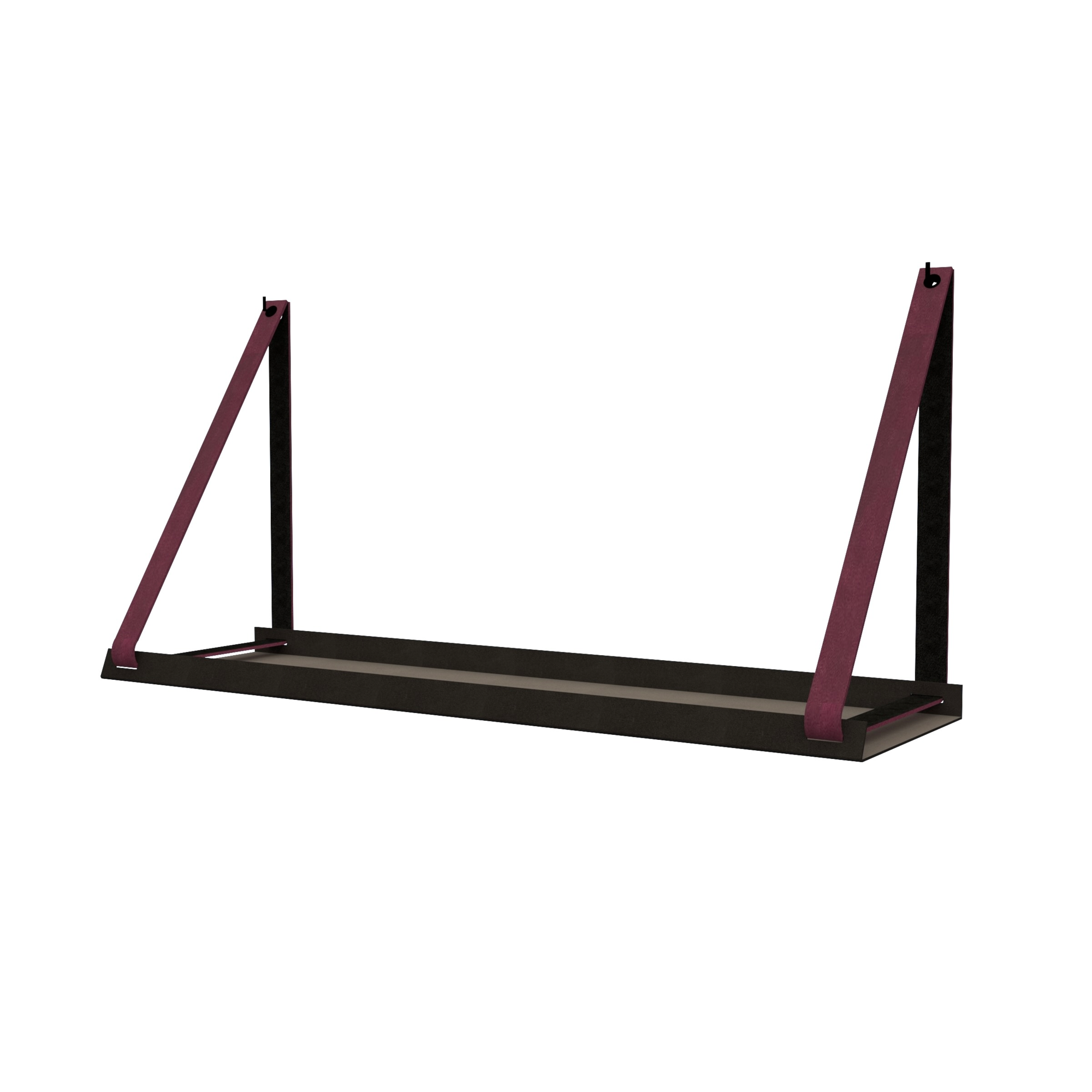 Stalen wandplank 98x20cm - incl. leren plankdragers Stalen wandplank met leren plankdragers - Bordo
