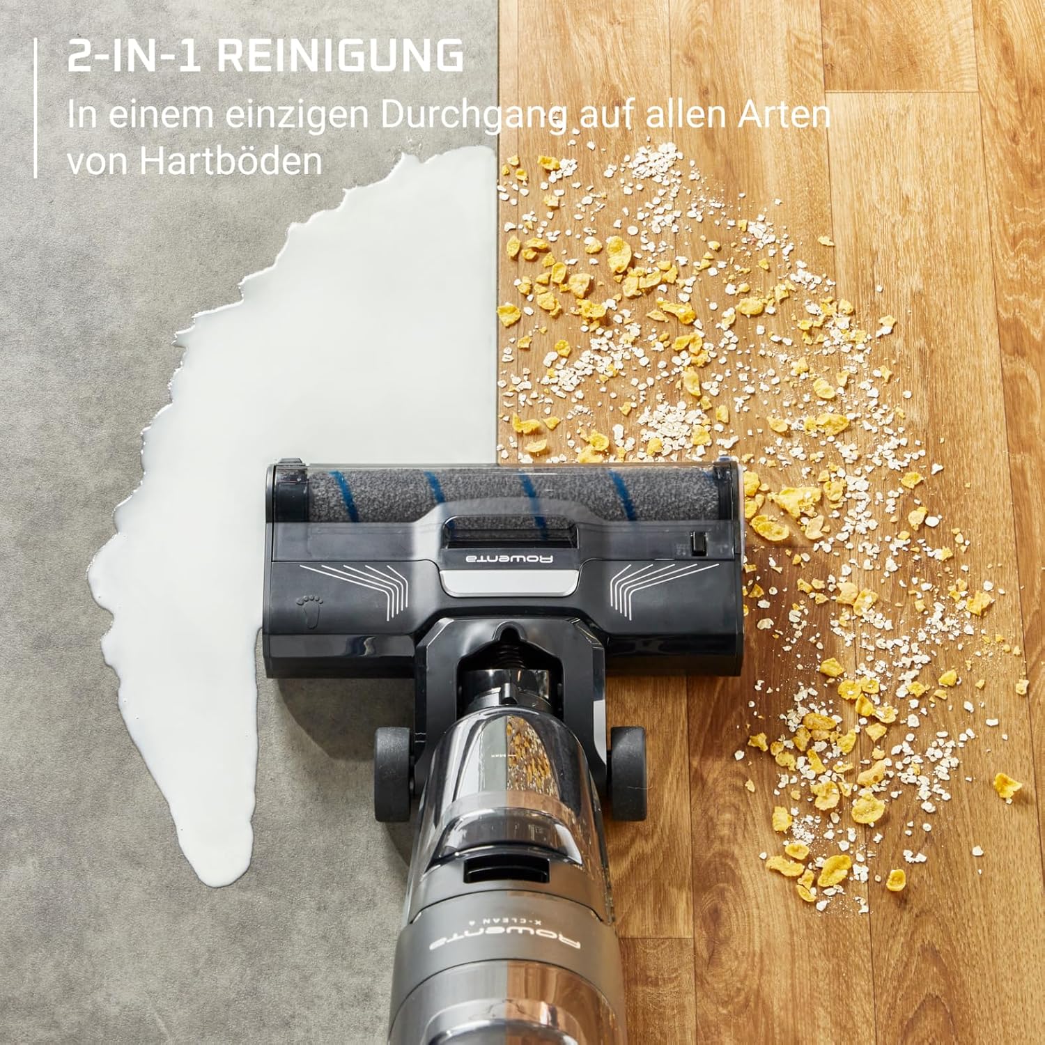 Rowenta X-Clean 4 kabelloser Nass- und Trockenstaubsauger, 2-in-1 Reinigung, 50 Min. Leistung, intelligente Schmutzerkennung, Selbstreinigungssystem, Dunkelgrau, GZ5037WO