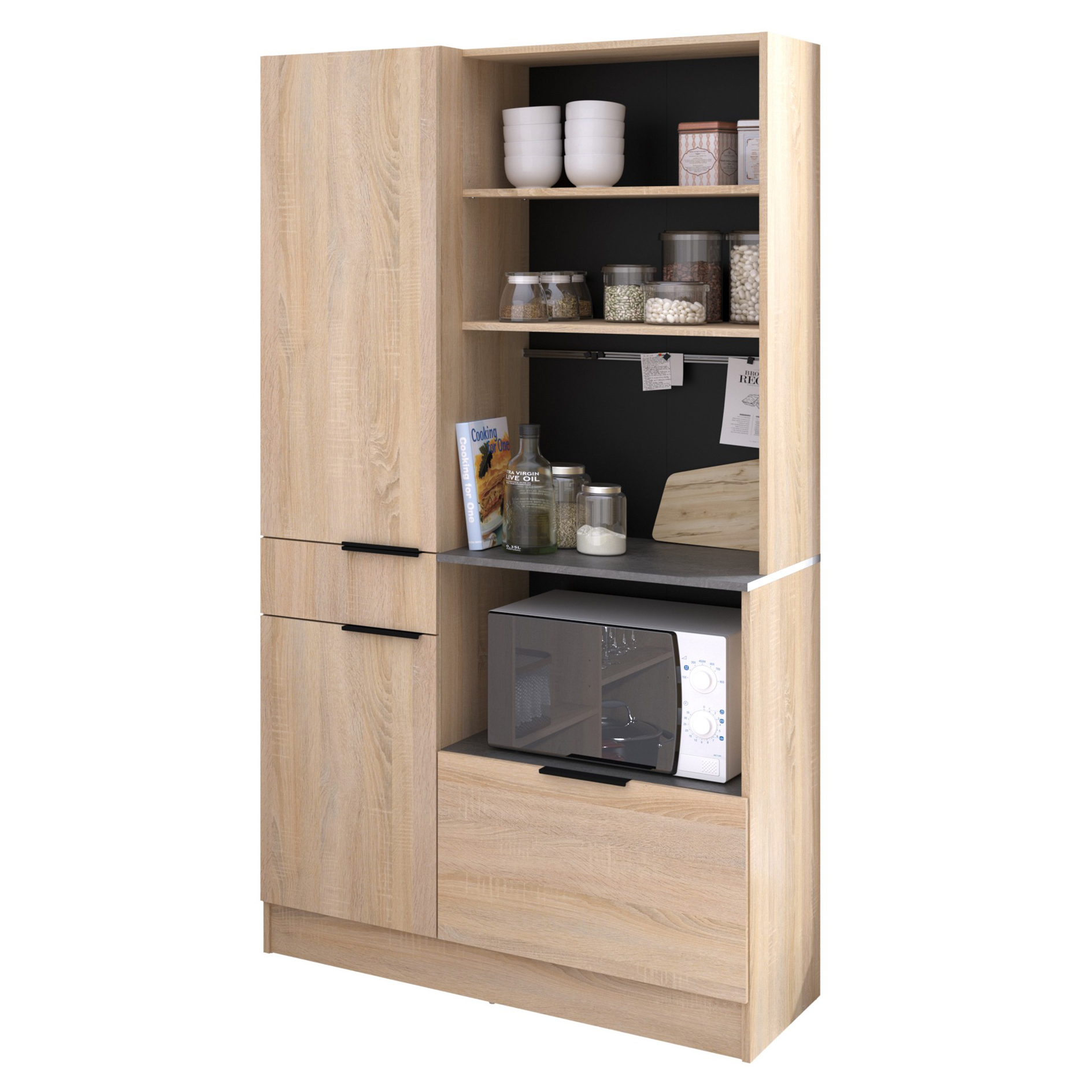 Küche und Buffet FUMAY 21 - Eiche - Beton-Optik - 200+100 cm