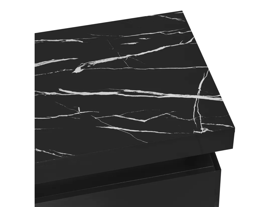 Table basse rectangulaire effet marbre noir brillant avec 2 tiroirs 100*50*40 cm GEVREITS BLACK