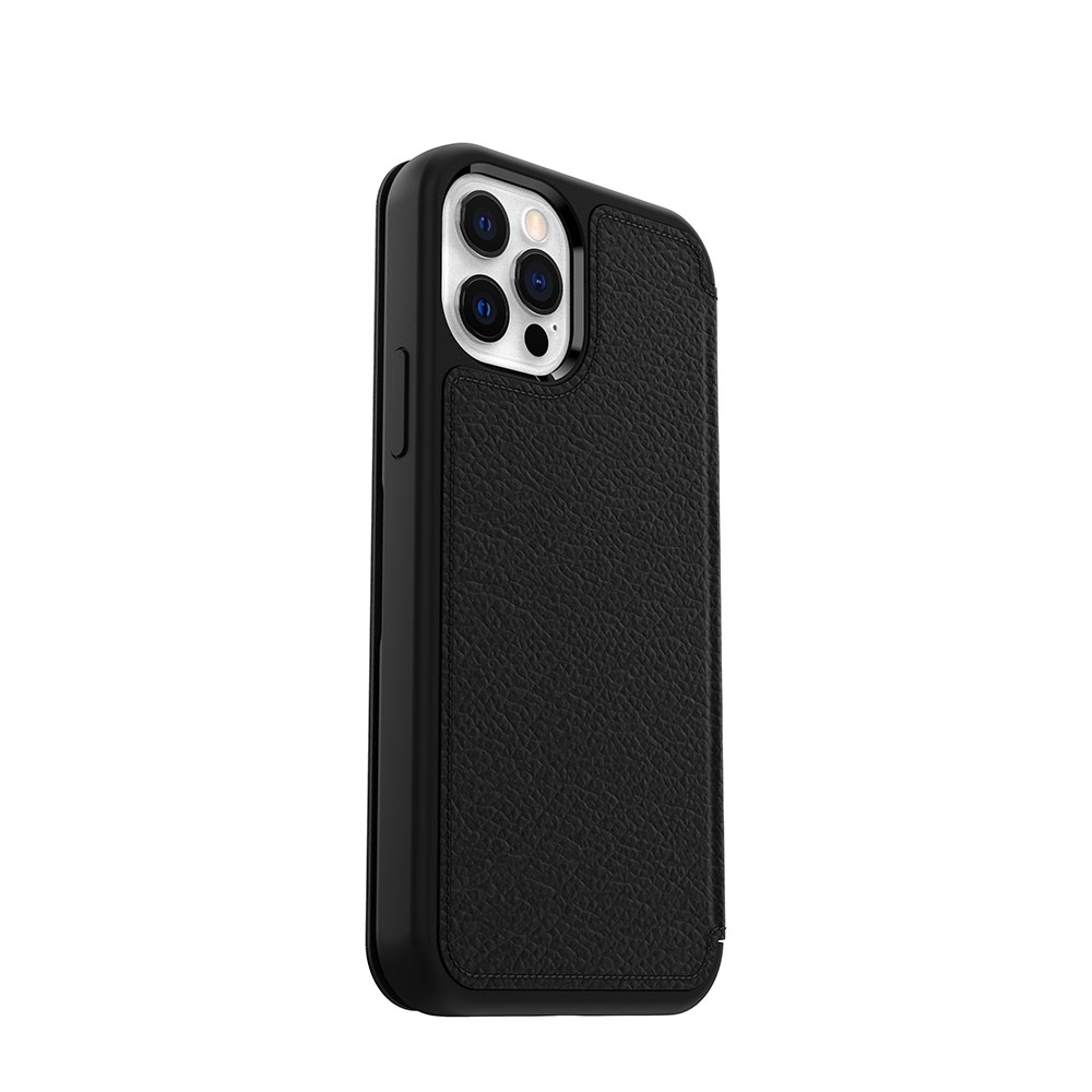iPhone 12 / iPhone 12 Pro Echtleder Book Cover Tasche Strada Series (77-65420) - Schwarz