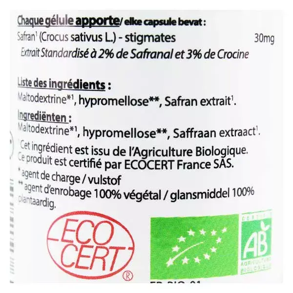 Vit'all+ Safran Bio 30 gélules végétales