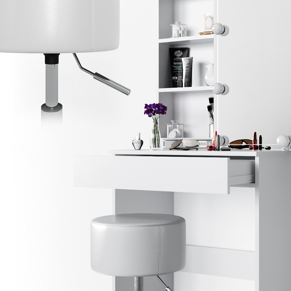 Vicco Schminktisch Melle Frisiertisch Kommode Frisierkommode Spiegel Weiß inklusive Hocker und LED-Lichterkette