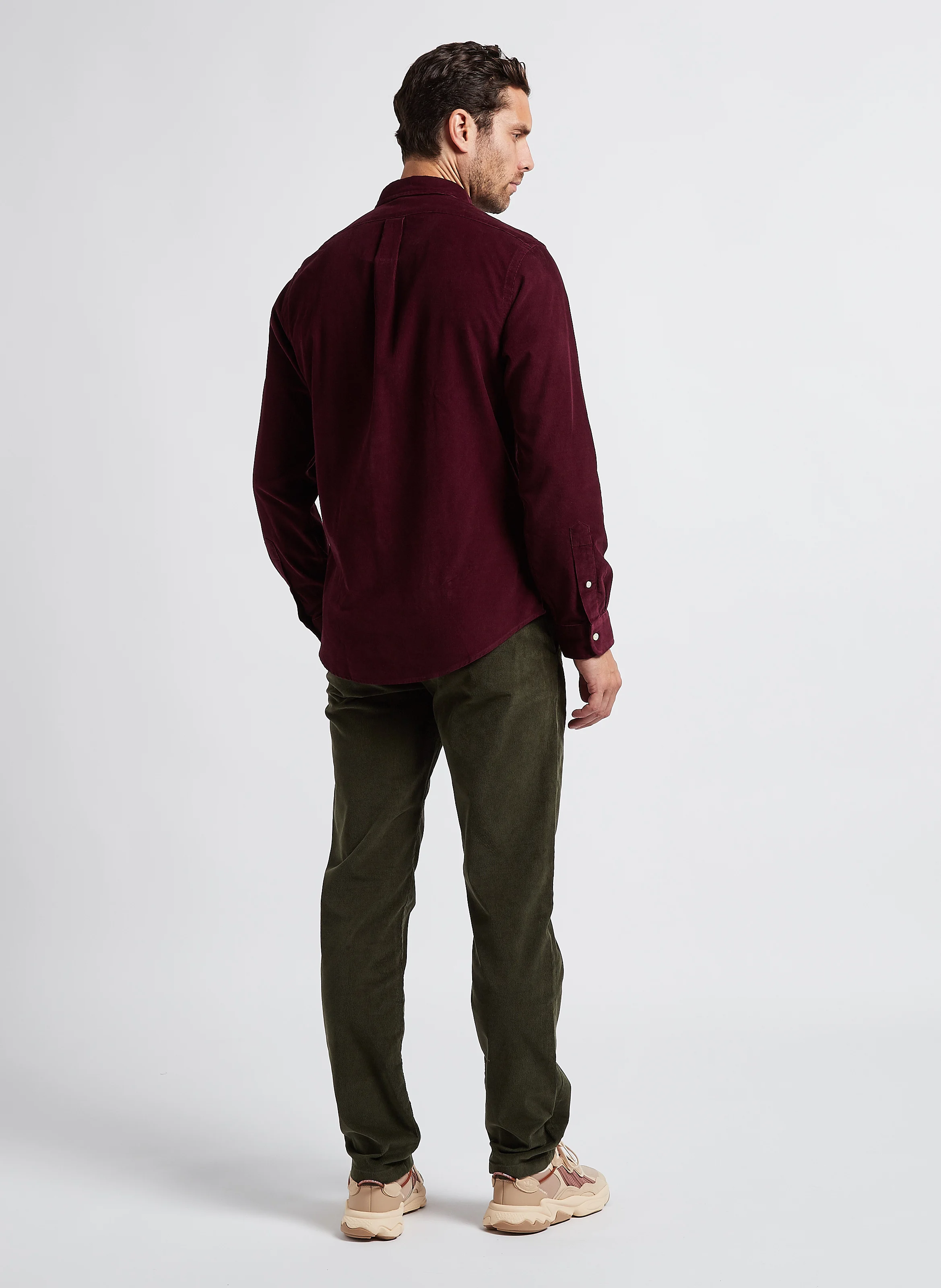 Pantalon droit en velours de coton bio mélangé | Vert