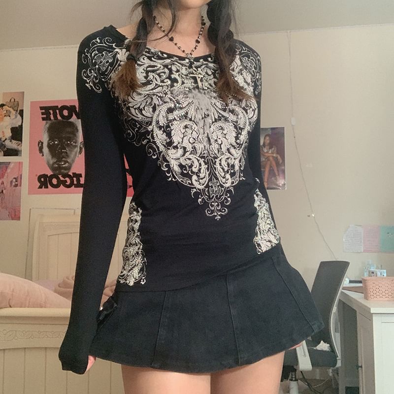 Sosana - Croptop met lange mouwen en print