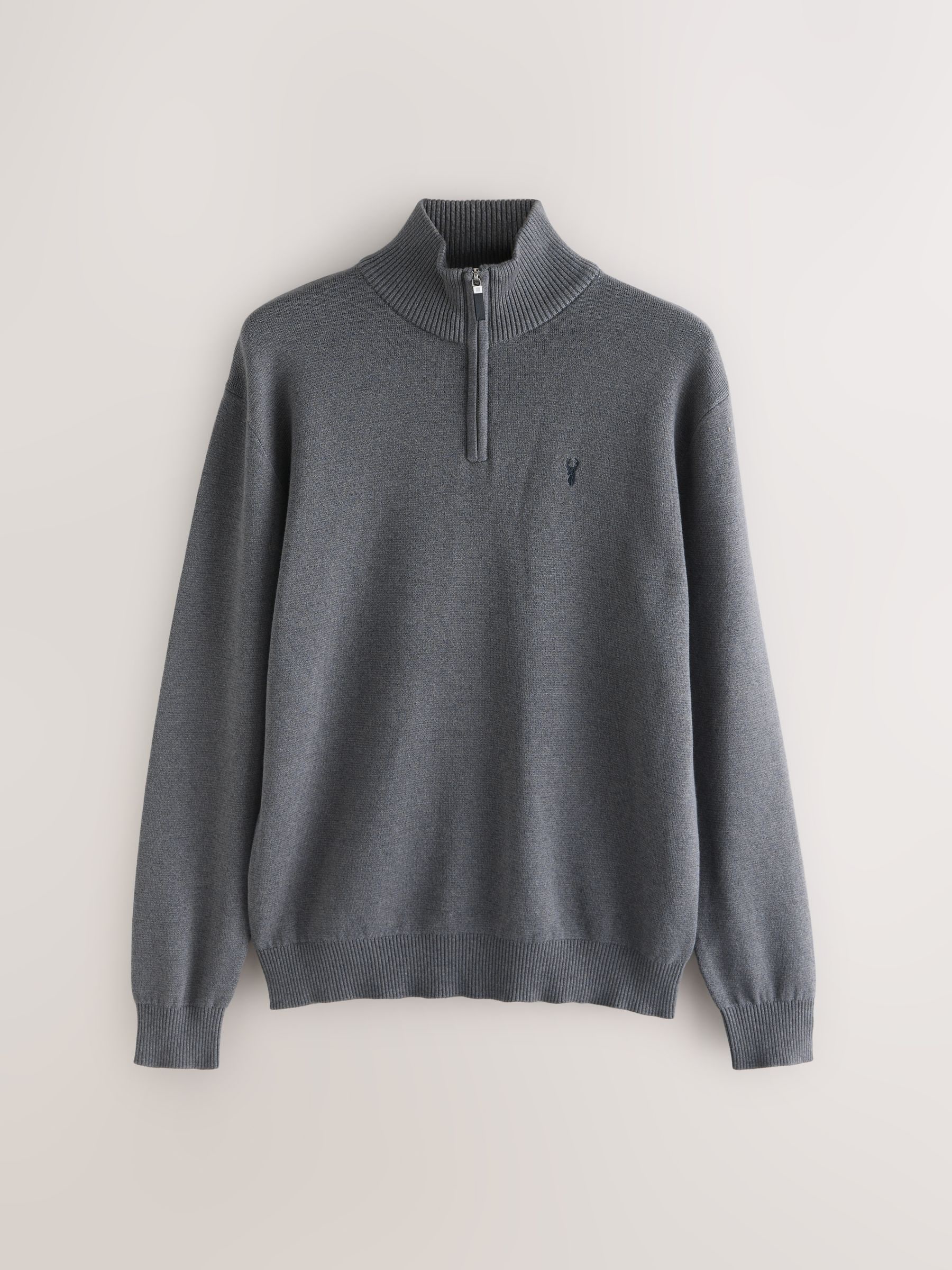 Antraciet - Hertlogo - Regular fit 100% katoenen premium trui met korte rits