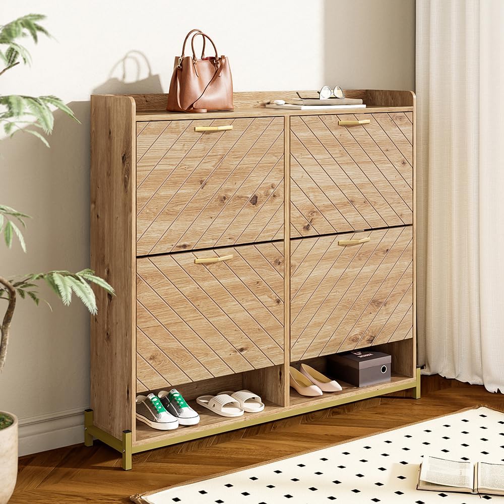 Sweiko Armoire à Chaussures Moderne en Bois à Chaussures avec 4 Portes Armoire à Chaussures Peu encombrante pour Halls d'entrée, couloirs ou escaliers NK3663478