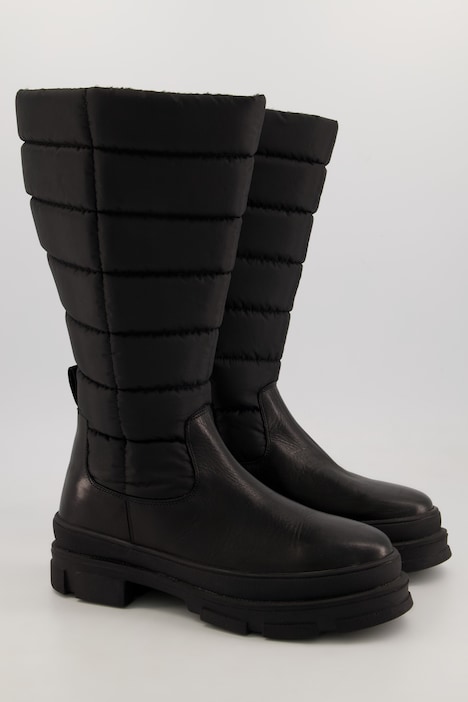 Lederstiefel, XL-Steppschaft, Fleecefutter, Weite H