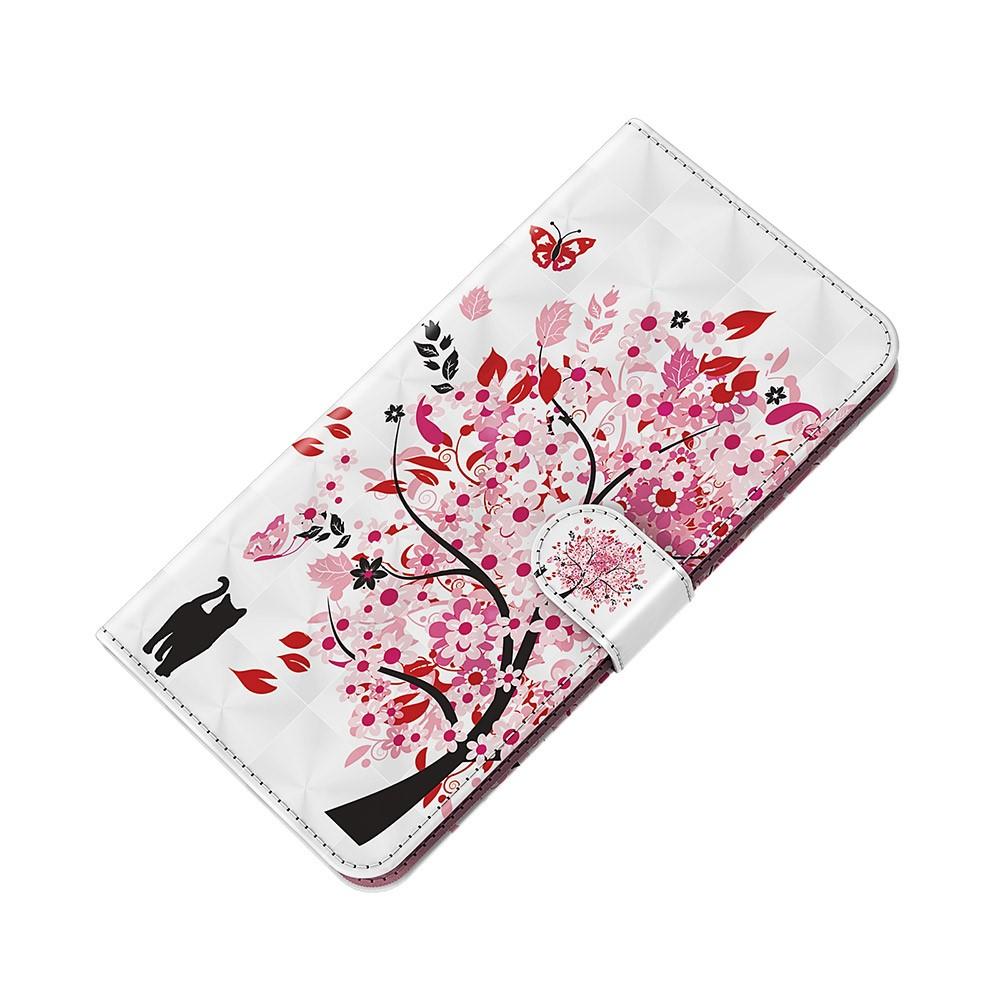 Samsung Galaxy S21 FE 5G Leder Tasche mit Kartenfach   Handschlaufe - Blühender Baum (Rosa)
