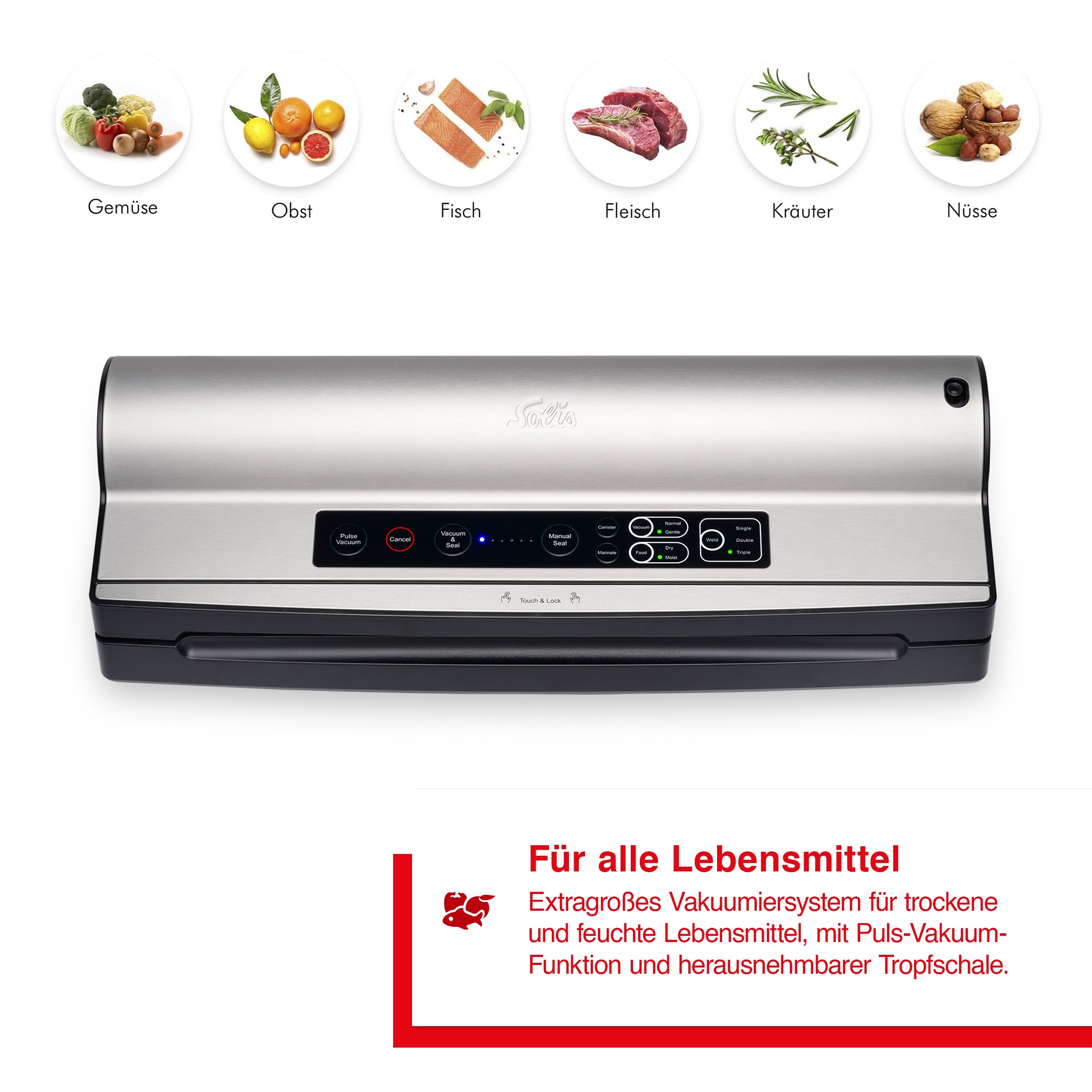 Solis Vakuumierer 40 cm Beutel, Vakuumschlauch, marinieren