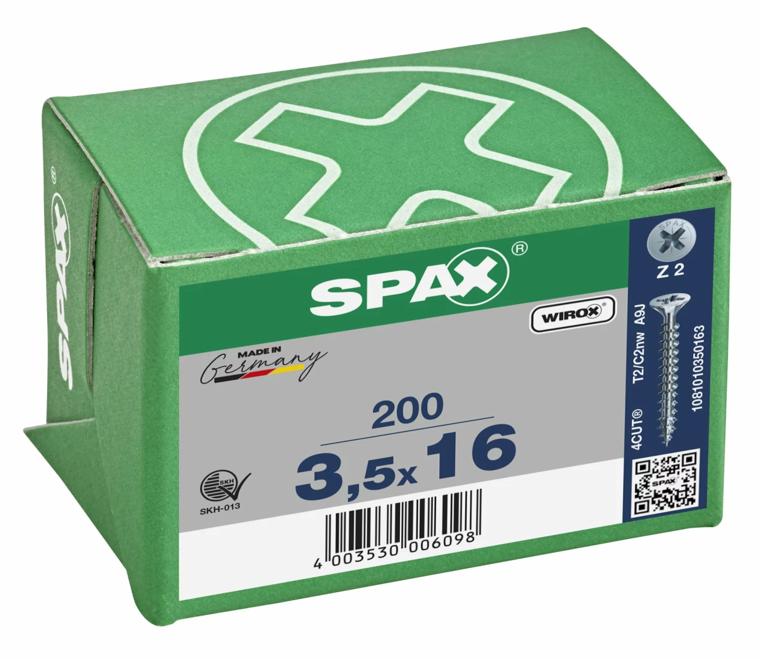 SPAX 1081010350163 Universele schroef, Verzonken kop, 3.5 x 16, Voldraad, Kruiskop Z2 - WIROX - 200 stuks
