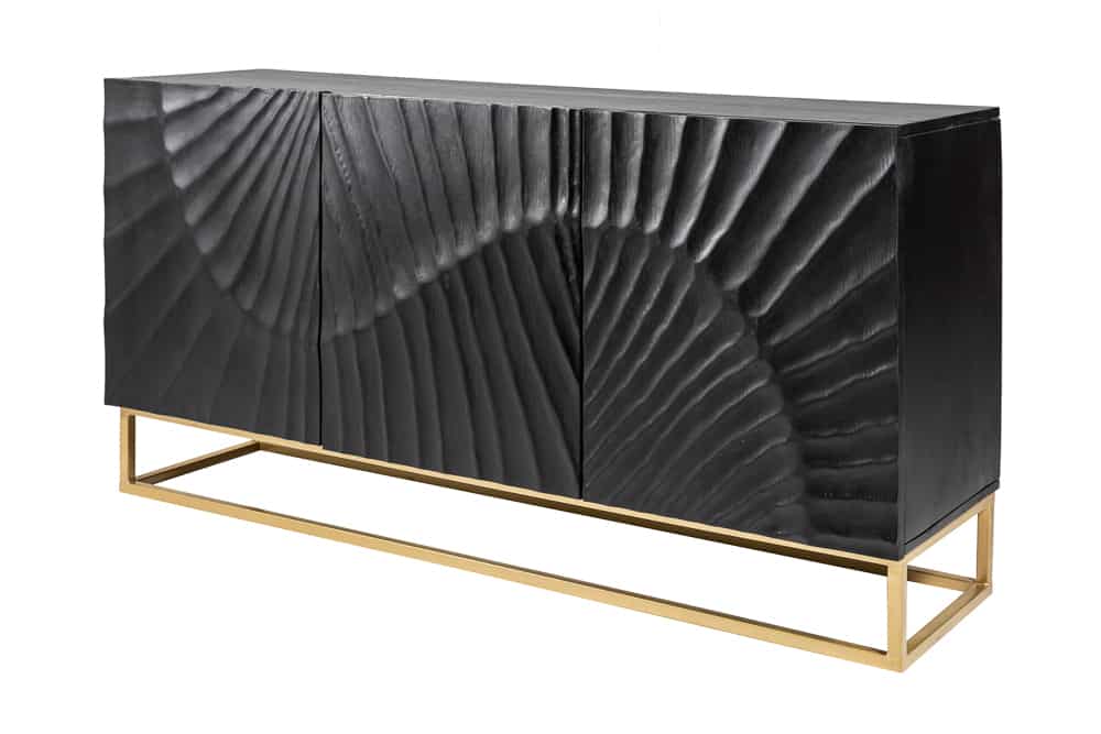 Massives Sideboard SCORPION 140cm schwarz Mangoholz aufwendige 3D Schnitzereien