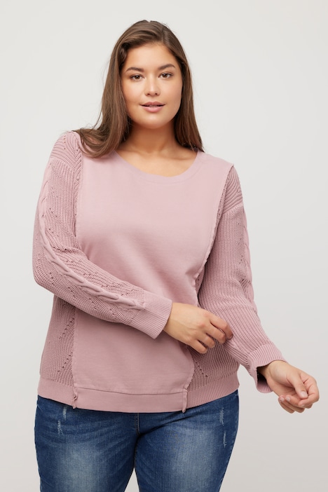 Sweatshirt, Strickeinsatz, Classic, Rundhals, Langarm