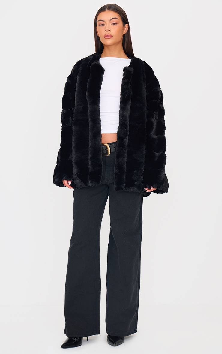 Noir Manteau Vertical En Synthétique Matelassé À Bulles