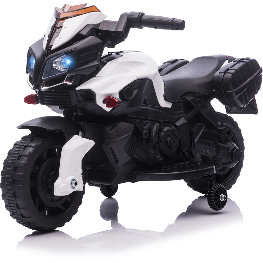 HOMCOM Elektrisches Motorrad für Kinder mit Hupe und Scheinwerfer weiß und schwarz
