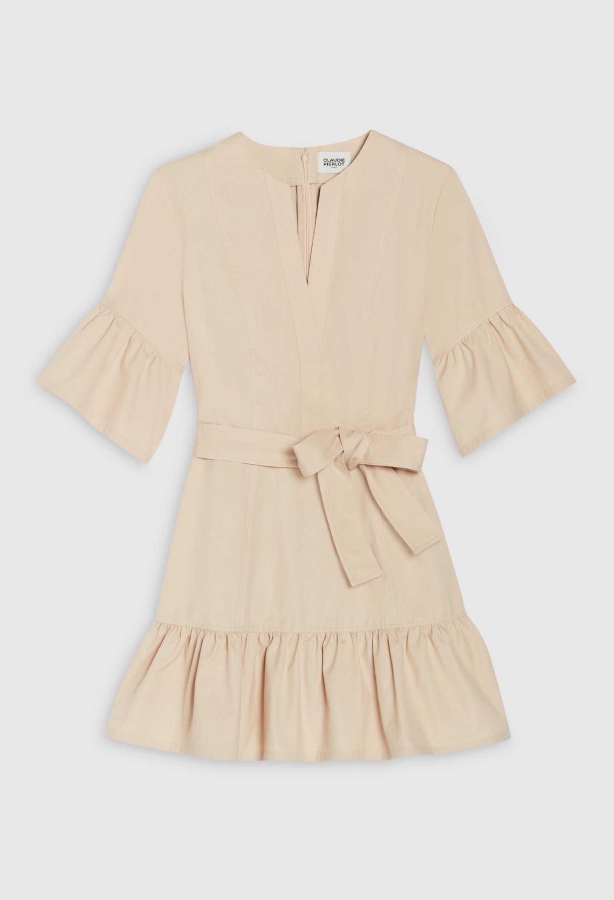 Robe courte manches volantees beige