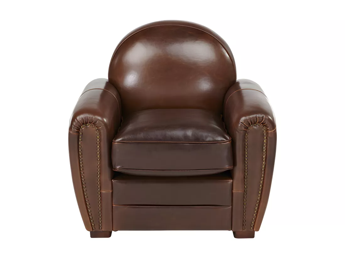 Canapé et fauteuil club BAUDOIN 100% cuir vieilli - Marron