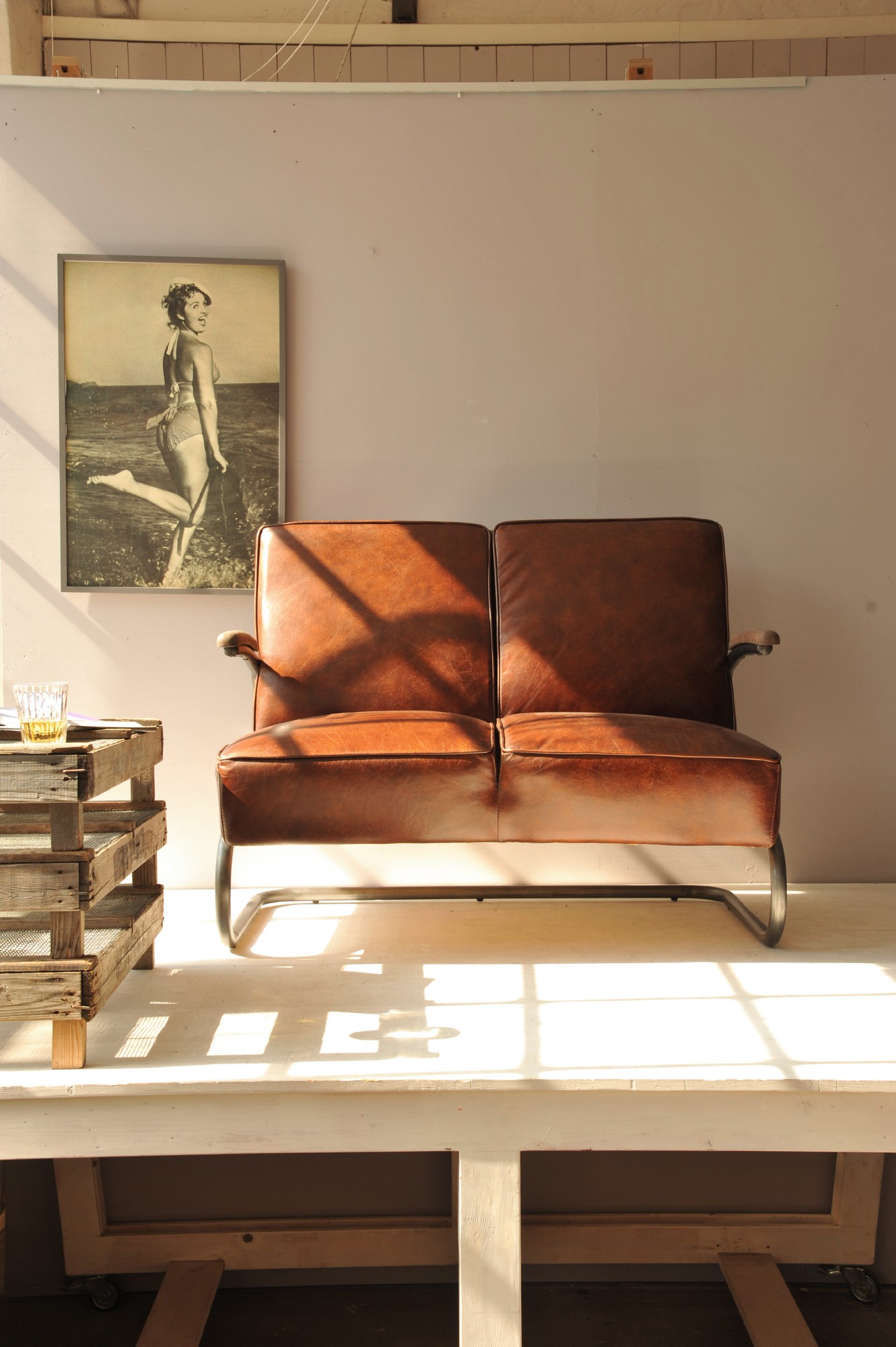 Ledercouch 'Joe Fendt', braun, B 115 cm, H 92 cm, T 85 cm von fischer's lagerhaus