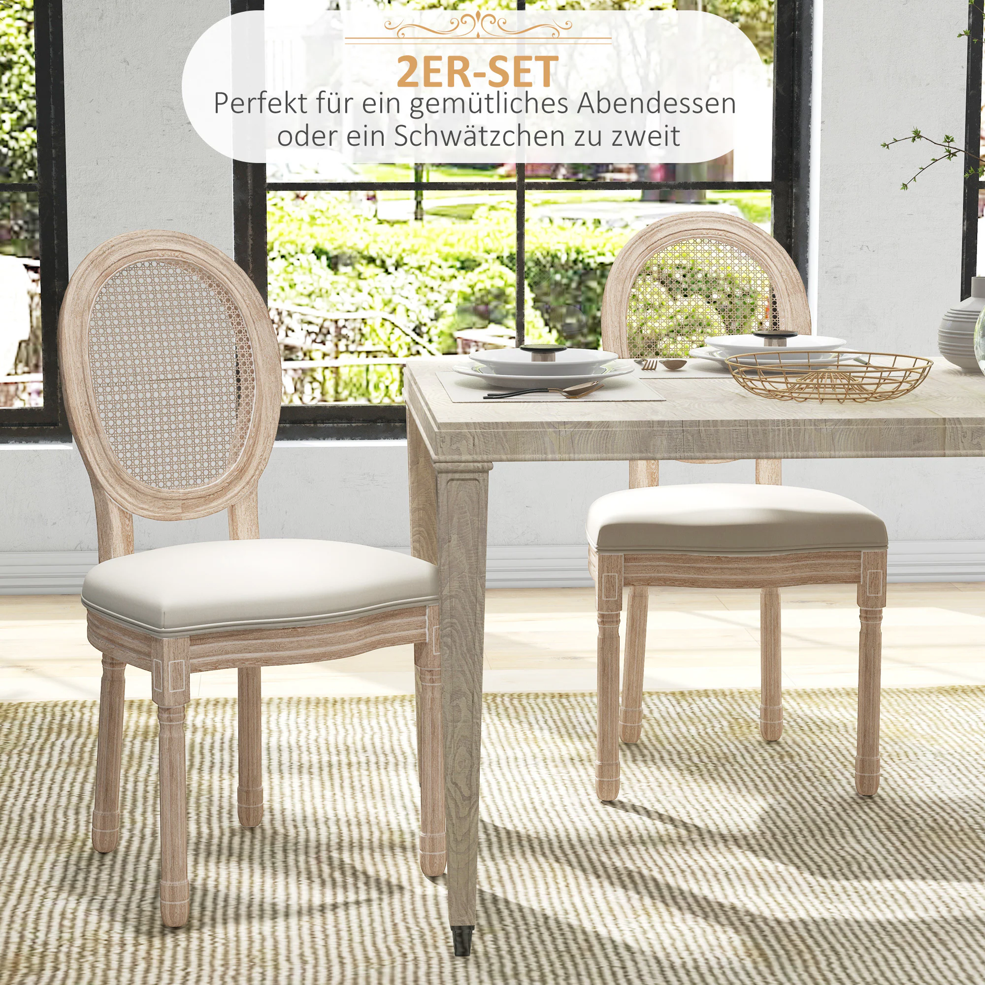 HOMCOM Esszimmerstuhl mit Leinenoptik weiß 57L x 48B x 96H cm