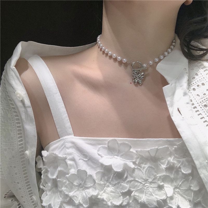 Studio Nana - Faux Pearl Butterfly Dangle Choker