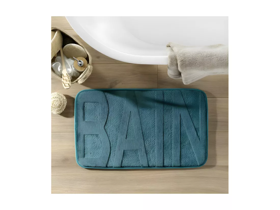 Tapis de Bain 45 x 75 cm Bain Bleu/Emeraude - Microfibre Relief