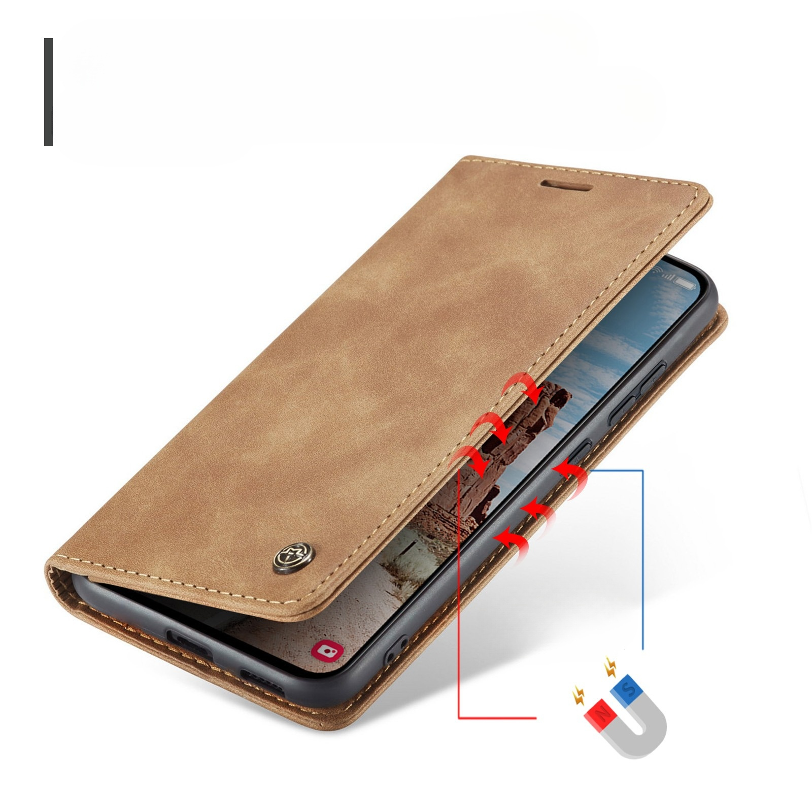 Samsung Galaxy S25 FE Leder Tasche Flip Wallet Etui mit Kartenfächern - Hellbraun