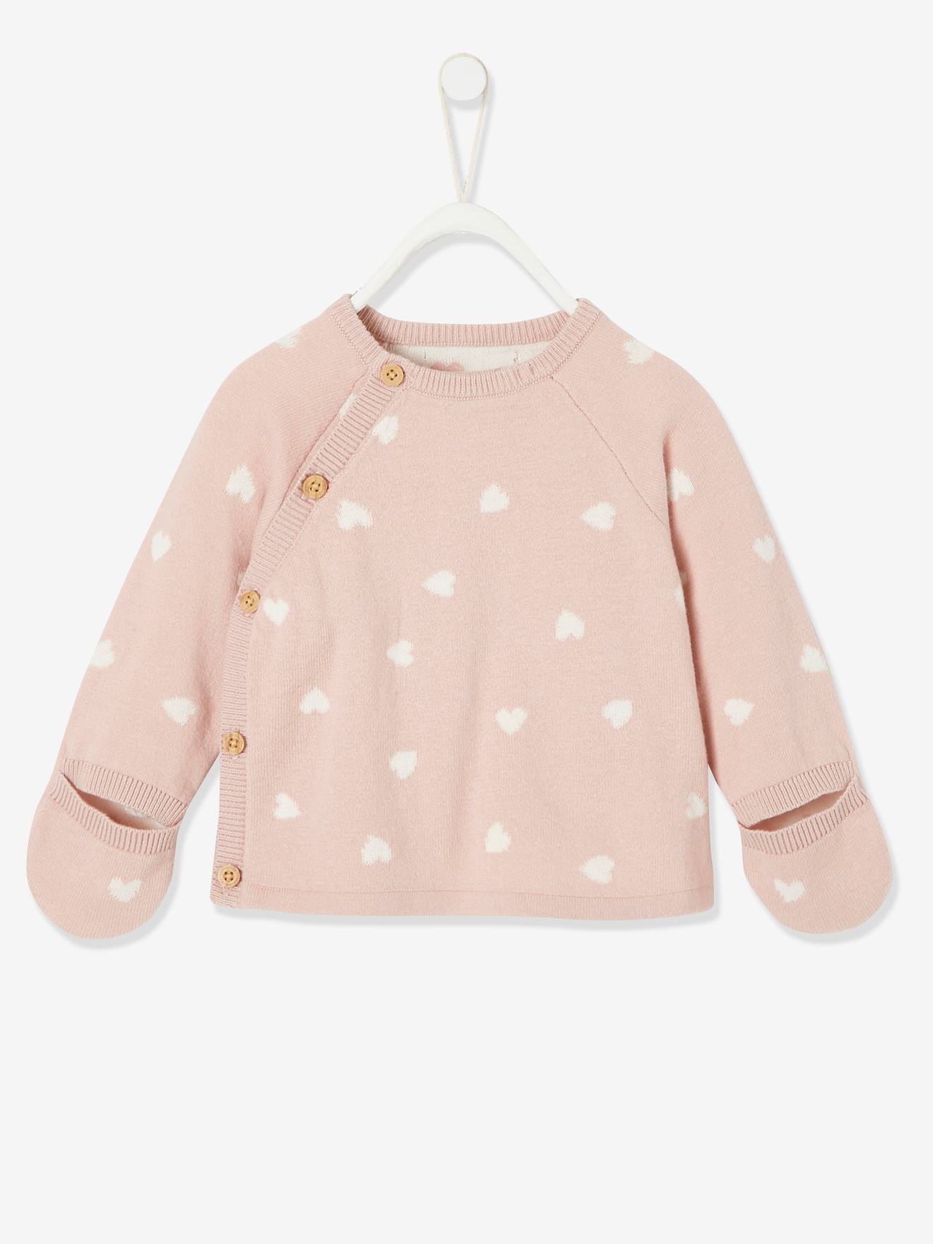 Conjunto de bebê de 3 peças: suéter + calça + gorro + luvas, estampa rosa claro