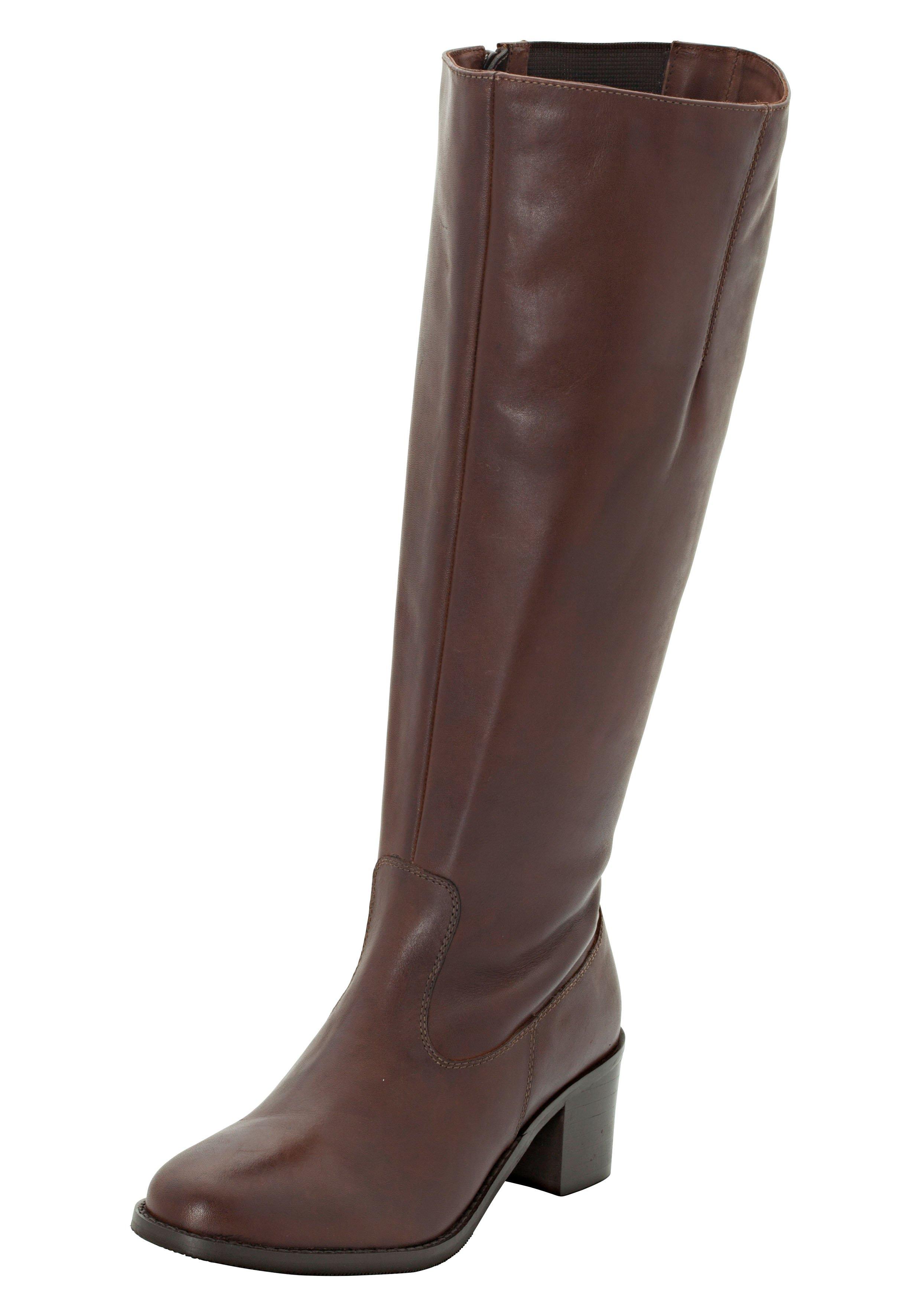 Weitschaftstiefel aus Leder mit Stretch-Einsatz