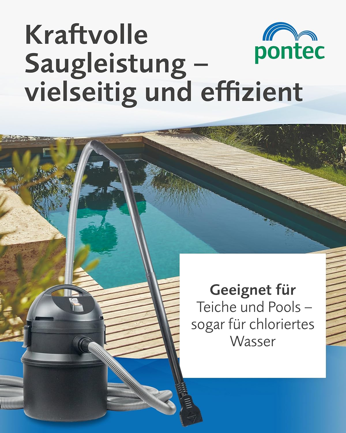 Pontec Pondomatic Teichschlammsauger (1400 W) Teichsauger Schlammsauger Teich für einen Sauberen Teichboden, 30 L Auffangvolumen, Inklusive 3 Düsen und 4 M Kabel, 2 Jahre Garantie, Deutsche Technik