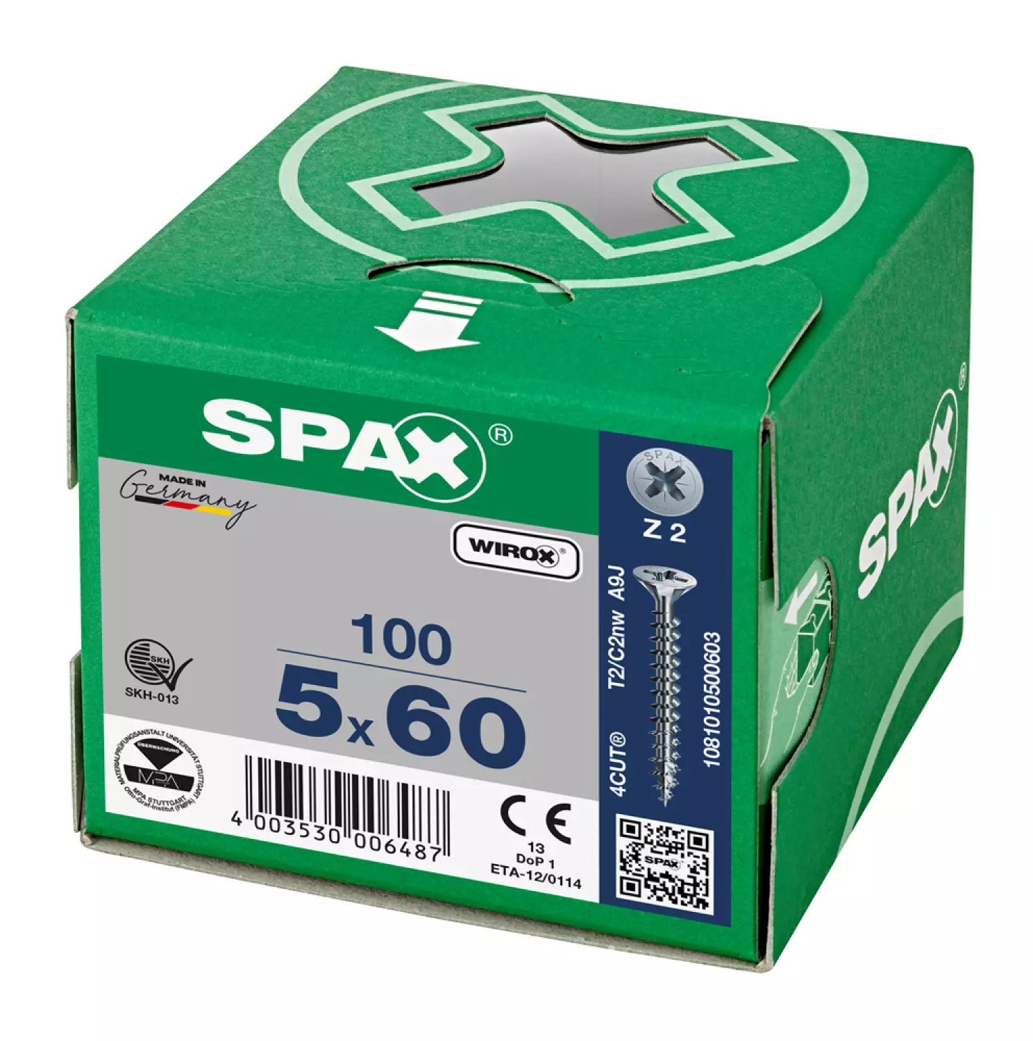 SPAX 1081010500603 Universele schroef - Verzonken kop - 5x60 - Voldraad - Kruiskop Z2 - WIROX - 100st
