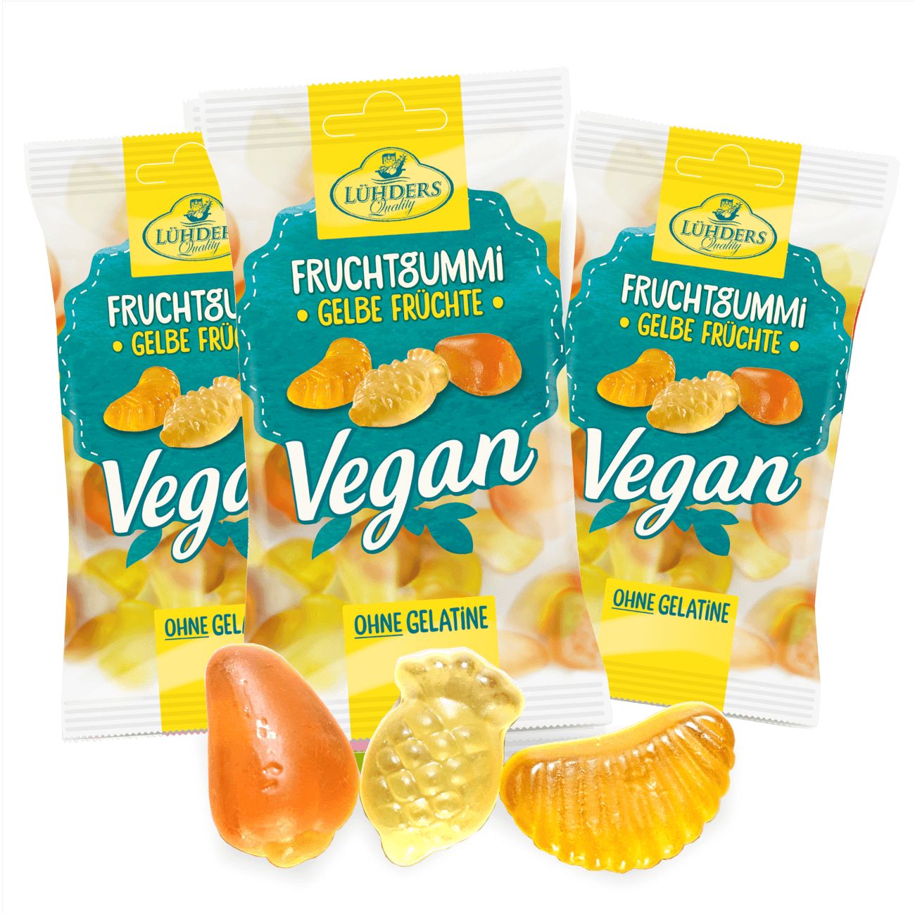LÜHDERS - Exotische/Gelbe Früchte Fruchtgummi, vegan (3er Set)
