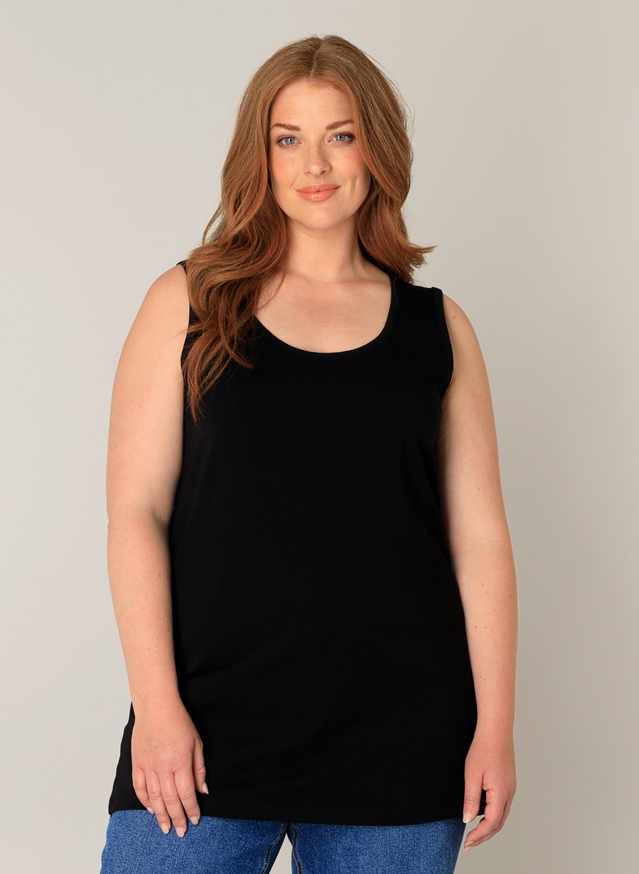 Base Level Curvy Longtop , mit weitem Rundhalsausschnitt