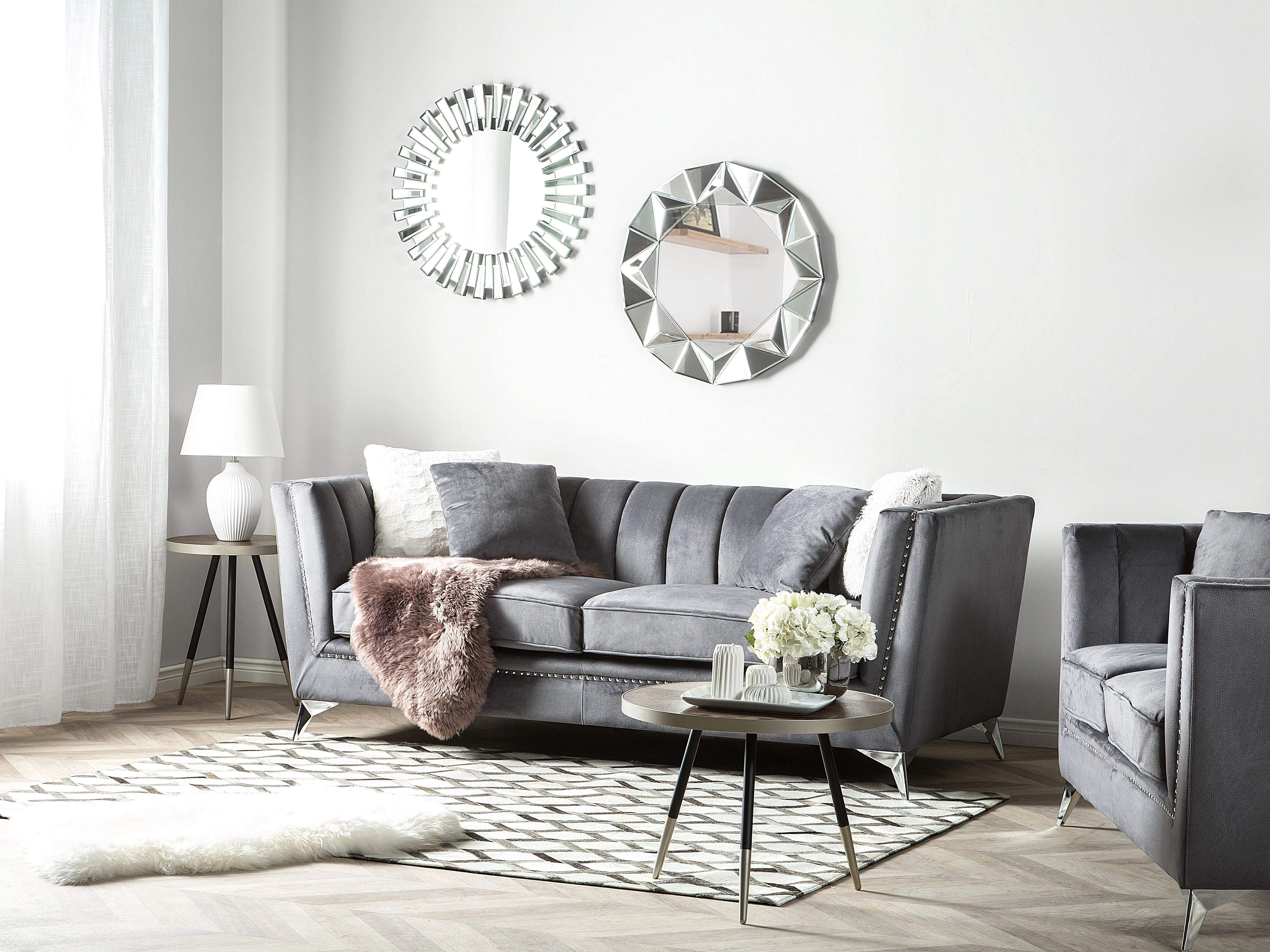 Bank 3-zits GAULA Fluweel Grijs
