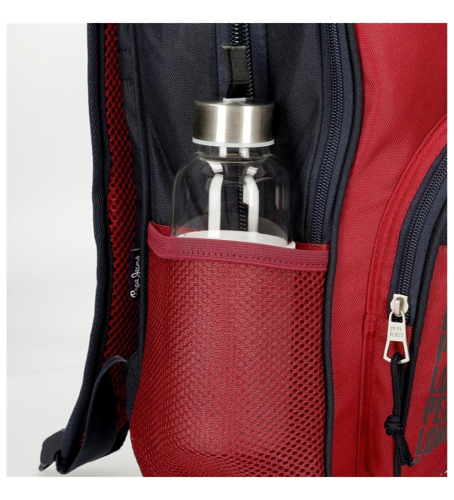 Mochila ajustável Pepe Jeans Clark de 46 cm com dois compartimentos, vermelha.