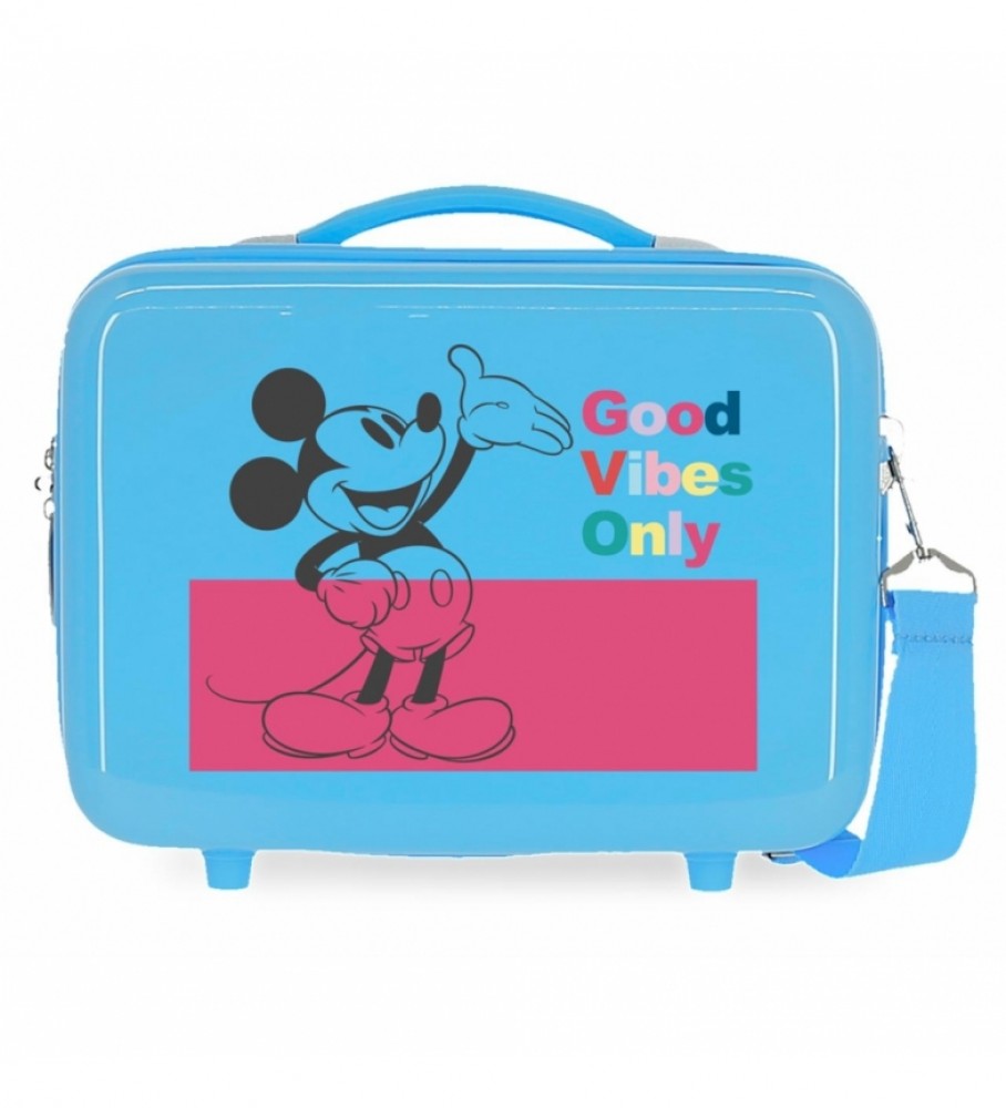 Bolsa Joumma Neceser ABS Mickey Good Vibes Only Adaptável azul claro - 29x21x15cm -