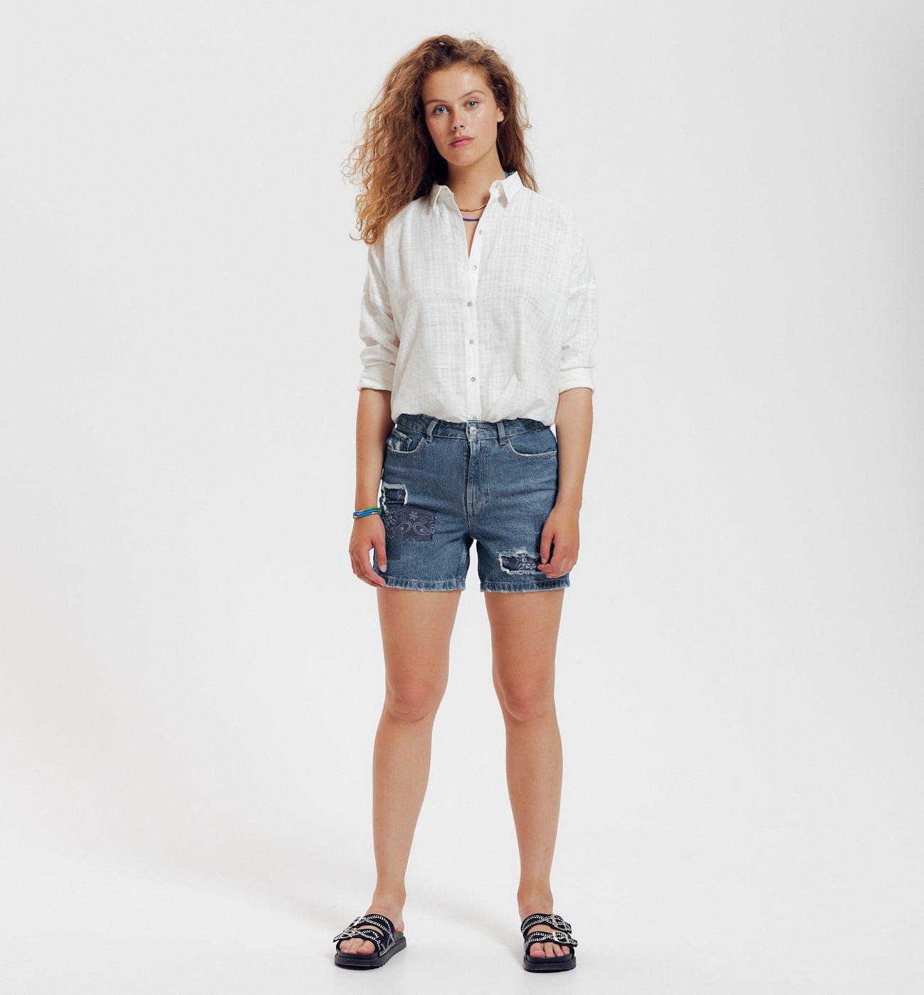 Short en jean patchwork Femme - Jean moyen